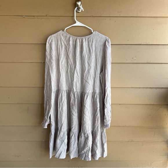 Cynthia Rowley Linen Long Sleeve Dress - Size L - Modest Neutral Beach Summer - Picture 6 of 6